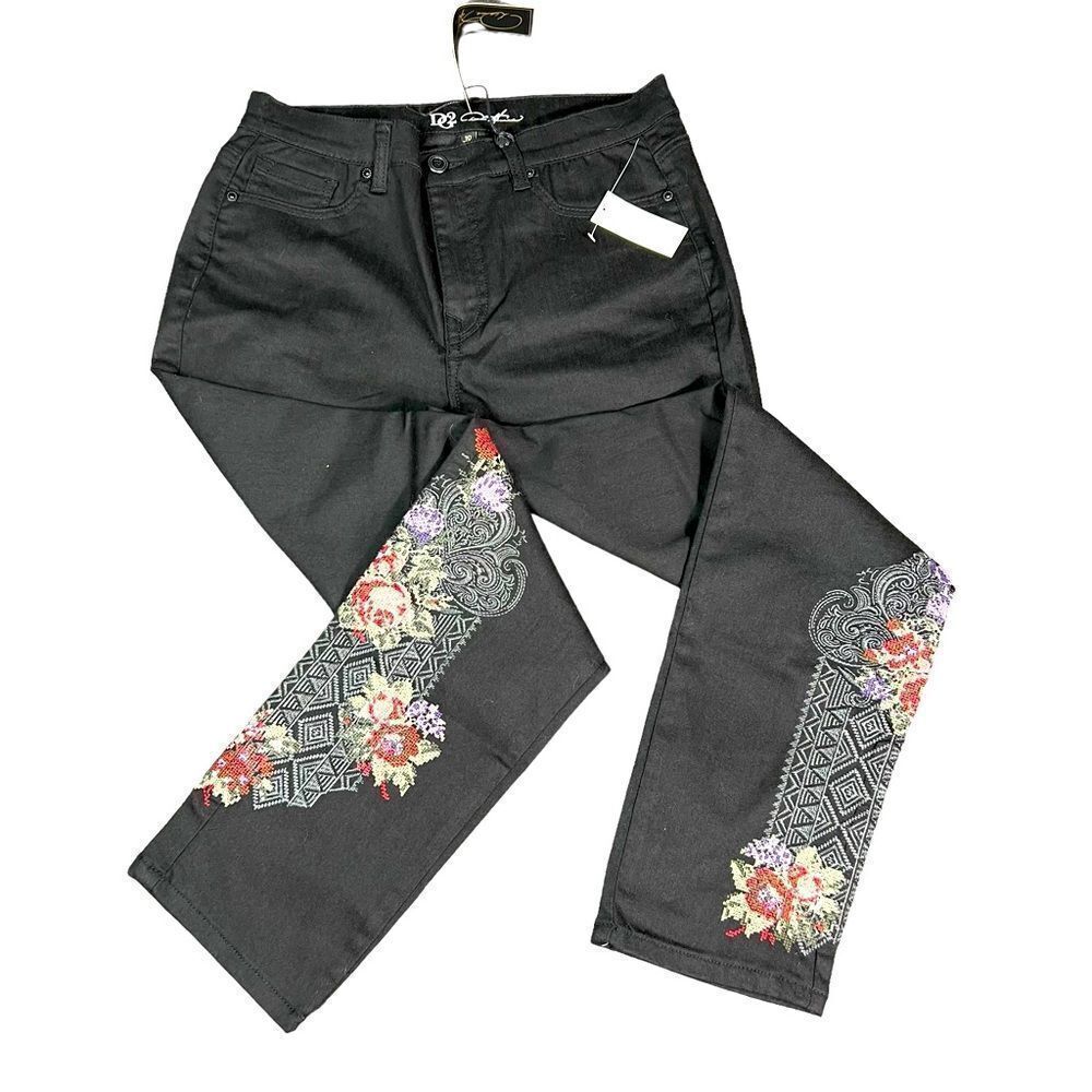 DG2 By Diane Gilman Black Embroidered Denim Jeans - Picture 1 of 9